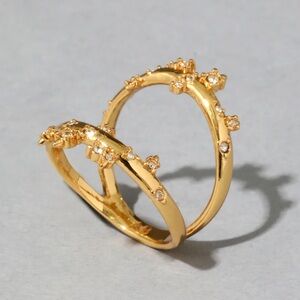 ALEXIS BITTAR NEW Gold Satellite Double Banded Crystal Ring Size 7
